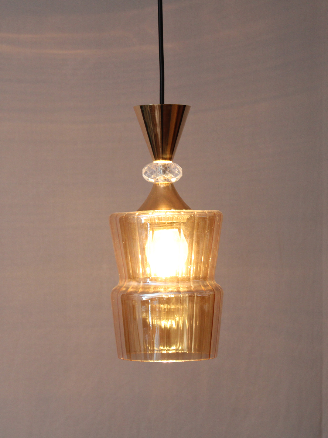 Ribbed Amber Glass Pendant Light Gold Finish Ribbed Amber Glass Pendant Light Gold Finish