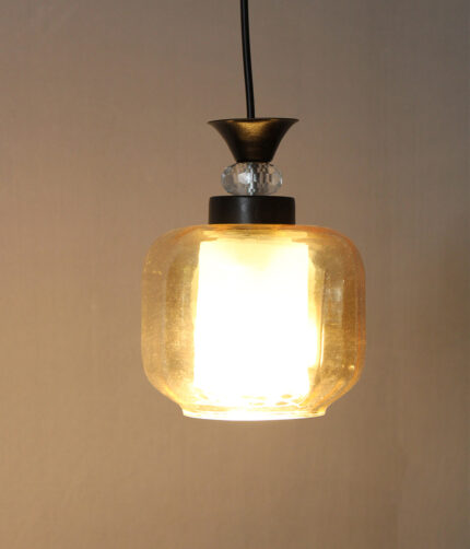 Modern Amber Glass Pendant Light Black Finish