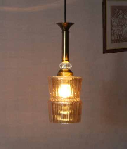 Ribbed Amber Glass Pendant Light