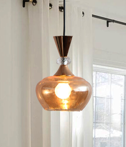 Amber Kachori Glass Pendant Light with Gold Finish