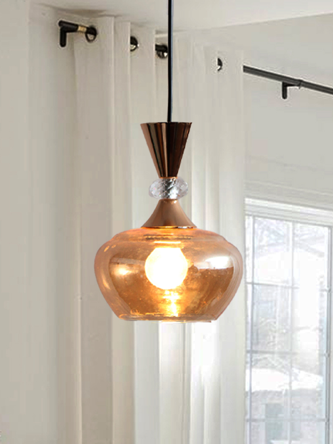 Amber Kachori Glass Pendant Light with Gold Finish Amber Kachori Glass Pendant Light with Gold Finish