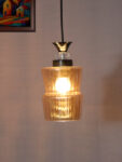Fluted Amber Glass Pendant Light with Black Finish