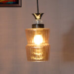 Fluted Amber Glass Pendant Light with Black Finish