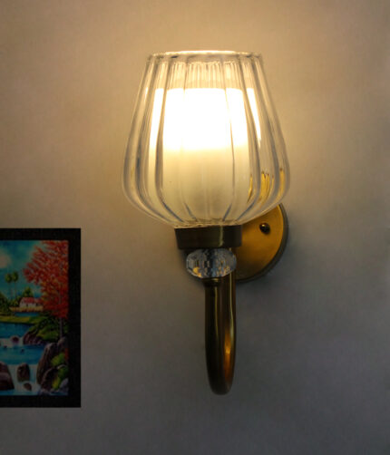 Fluted Clear Tulip Glass Wall Sconce – Brass Finish
