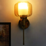 Classic Brass Wall Sconce with Square Amber Glass Shade