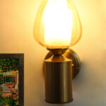 Brushed Brass Wall Sconce with Amber Glass Shade