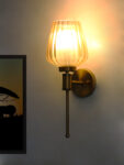 Modern Ribbed Gold Tulip Glass Wall Sconce