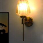 Modern Ribbed Gold Tulip Glass Wall Sconce