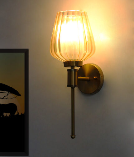 Modern Ribbed Gold Tulip Glass Wall Sconce