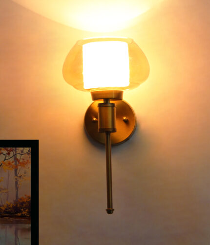 Vintage Brass Wall Sconce with Kachori Amber Glass Shade