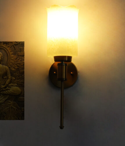 Cylindrical Flower Glass Wall Sconce – Brass Finish