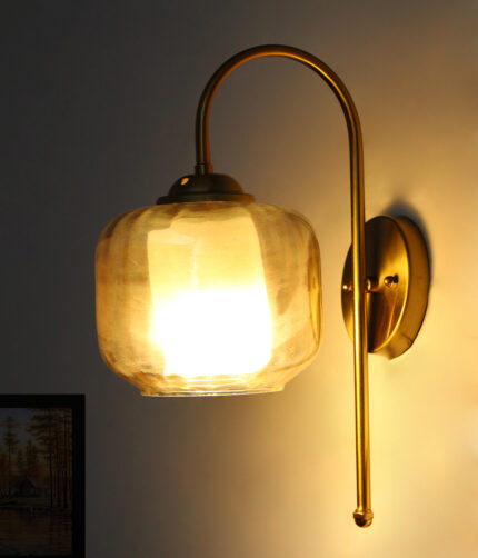 Curved Brass Gooseneck Glass Wall Light