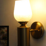 Vintage Brass Wall Sconce with Crackle Glass Shade
