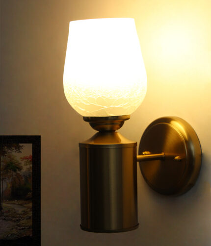 Vintage Brass Wall Sconce with Crackle Glass Shade
