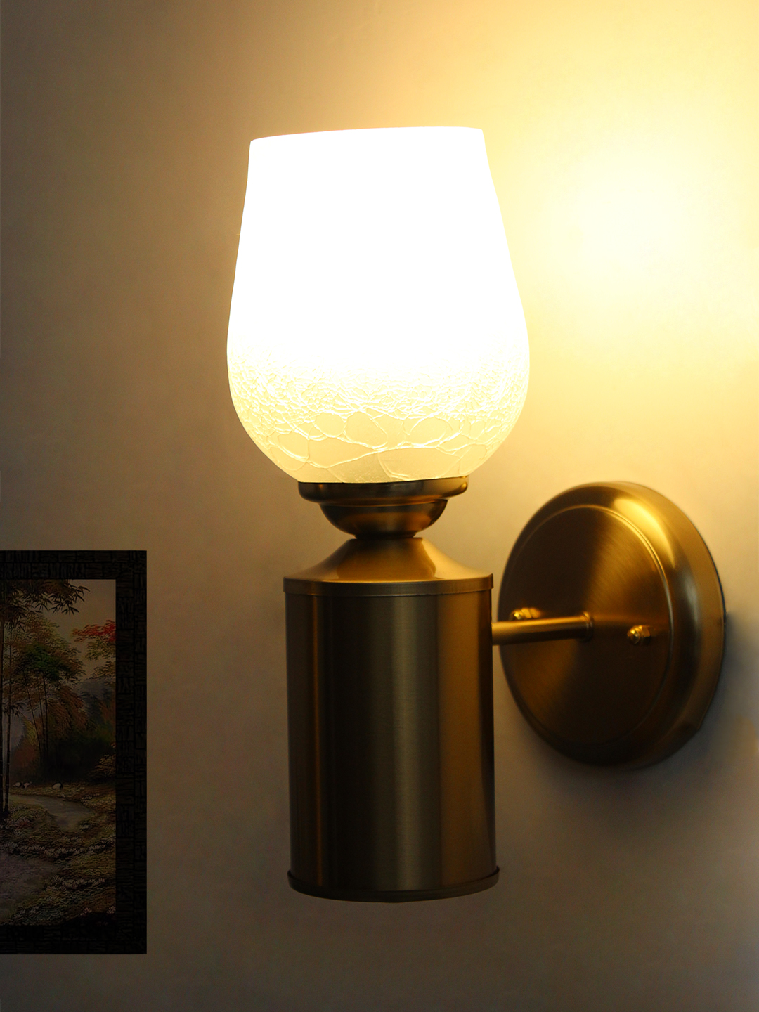 Vintage Brass Wall Sconce with Crackle Glass Shade Vintage Brass Wall Sconce with Crackle Glass Shade