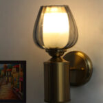 Vintage Brass Wall Light with Smoked Glass Globe