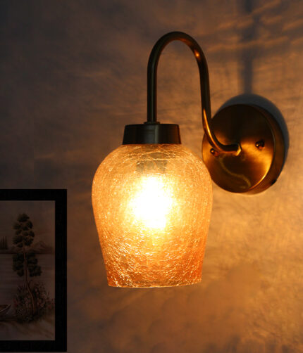 Amber Crackle Glass Wall Light With Down Curved Arm