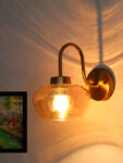 Bowl Shape Glass Wall Sconce With Antique Curved Arm