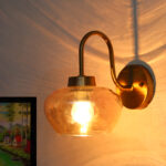 Bowl Shape Glass Wall Sconce With Antique Curved Arm