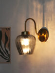 Elegant Smokey Grey Glass Wall Light With Curved Holder