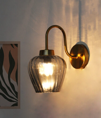 Elegant Smokey Grey Glass Wall Light With Curved Holder