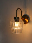 Fluted Clear Down Tulip Shape Brass Wall Light with E27 Holder