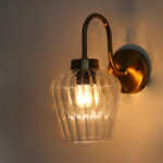 Fluted Clear Down Tulip Shape Brass Wall Light with E27 Holder