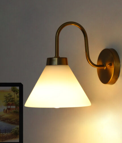 Cone Shape Wall Sconce With Brass Curve Holder