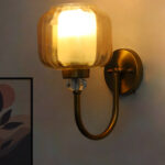 Rounded Cube Glass Wall Sconce with Amber Shade