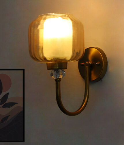 Rounded Cube Glass Wall Sconce with Amber Shade