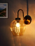 Elegant Brass Wall Sconce Amber Glass Modern Lighting
