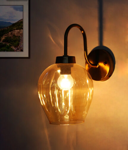 Elegant Brass Wall Sconce Amber Glass Modern Lighting