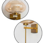Amber Kachori Glass wall light with wide round amber glass shade, brass finish wall mount, crystal accent, and decorative luxury wall sconce design