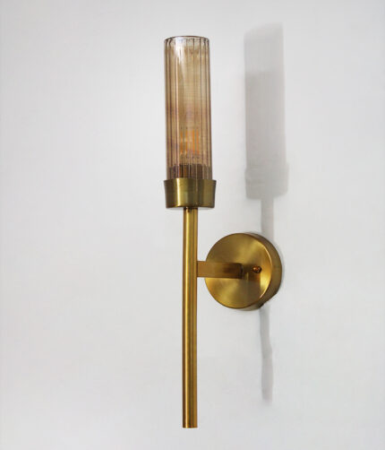 Smokey Glass wall light with tinted glass shade and sleek metal mount on white background