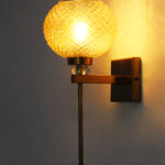 Amber Diamond Cut wall lamp with textured amber glass shade, brass finish body, and decorative crystal accent for elegant interior lighting