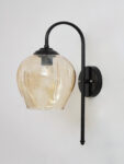 Amber Glass Black Wall Light with amber glass hanging shade and matte black curved metal wall mount for elegant modern indoor lighting