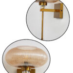 Kachori Glass Wall Light with amber ribbed glass shade, brass finish wall mount, decorative crystal accent and modern vintage wall sconce design