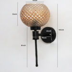 Diamond Glass Black Wall Sconce with amber textured glass globe shade and matte black metal wall mount for modern decorative indoor lighting