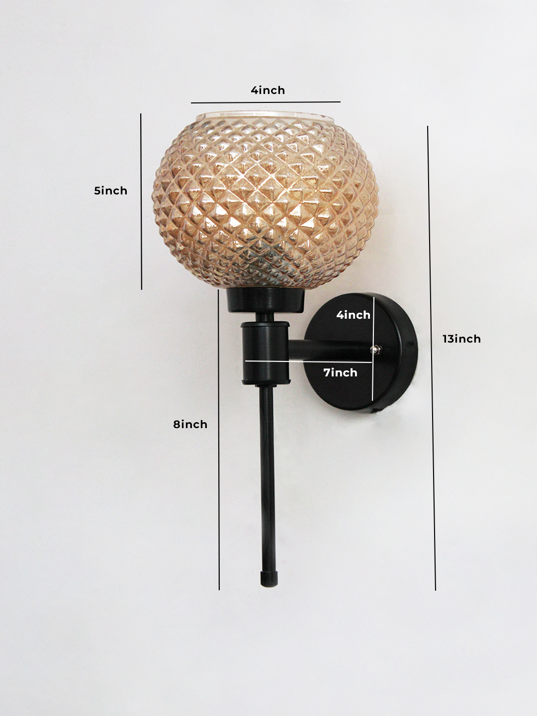 Amber Diamond Glass Black Wall Sconce Diamond Glass Black Wall Sconce with amber textured glass globe shade and matte black metal wall mount for modern decorative indoor lighting