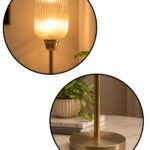 Elara Ribbed Cylinder table lamp with tall ribbed glass shade and brass base, modern decorative lighting for bedside, living room, or workspace