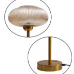 Aurora Ribbed Glass table lamp with wide ribbed amber glass shade and brass base, modern decorative lighting for bedside or living room use