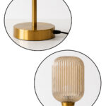 Elara Ribbed Cylinder table lamp with tall ribbed glass shade and brass base, modern decorative lighting for bedside, living room, or workspace