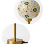 Boho Mosaic Flower table lamp with colorful floral mosaic glass shade and brass base, decorative ambient lighting for living room or bedside use