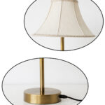 Aurelia Classic Fabric table lamp with beige fabric shade and gold metal base, 19-inch height, showing dimensions on a white background