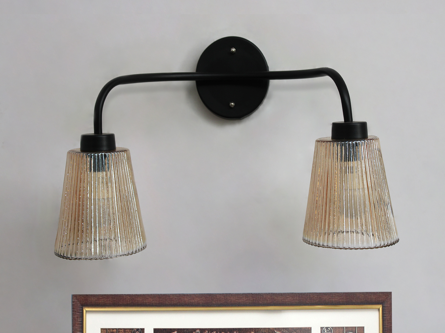 Florence Ribbed Glass Wall Light Florence Ribbed Glass dual-light wall sconce with textured ribbed glass shades and a matte black metal frame, perfect for modern bedrooms, hallways, living rooms, and dining spaces.
