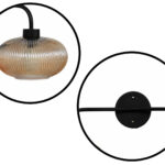 **Alt Text:** **2-Light Ribbed Glass** wall light with dual amber ribbed glass shades and a matte black metal frame, modern wall-mounted fixture for bedrooms, hallways, living rooms, and dining spaces.