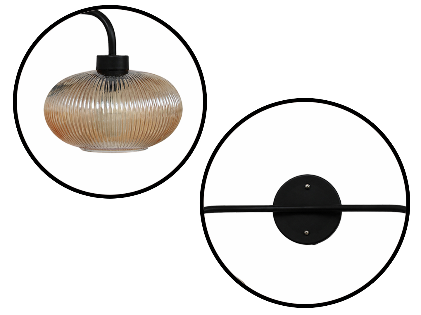 Aurora 2-Light Ribbed Glass Wall Sconce **Alt Text:** **2-Light Ribbed Glass** wall light with dual amber ribbed glass shades and a matte black metal frame, modern wall-mounted fixture for bedrooms, hallways, living rooms, and dining spaces.
