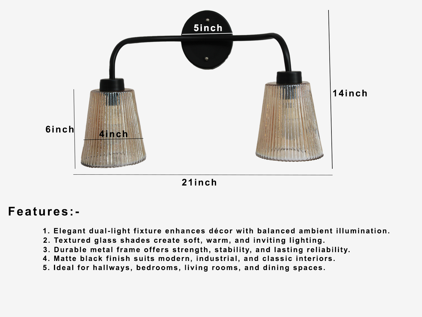Florence Ribbed Glass Wall Light Florence Ribbed Glass dual-light wall sconce with textured ribbed glass shades and a matte black metal frame, perfect for modern bedrooms, hallways, living rooms, and dining spaces.