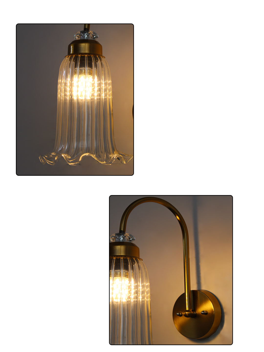 Antique Brass Fluted Glass Wall Sconce Antique brass fluted glass wall light with curved arm and decorative textured glass shade
