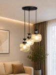 3-Light Clear Ribbed Glass Cluster Hanging Light
